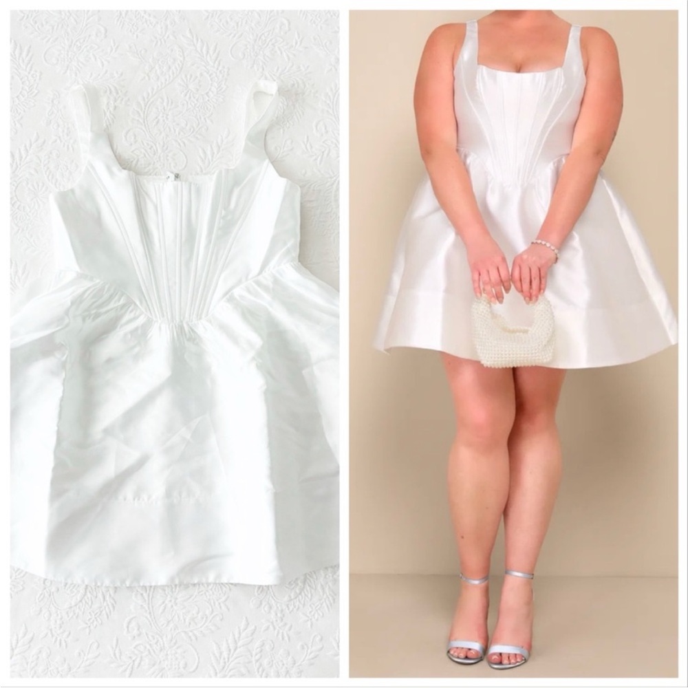 NWOT Lulus Bubbly Love White Taffeta Corset Mini Dress XXLarge